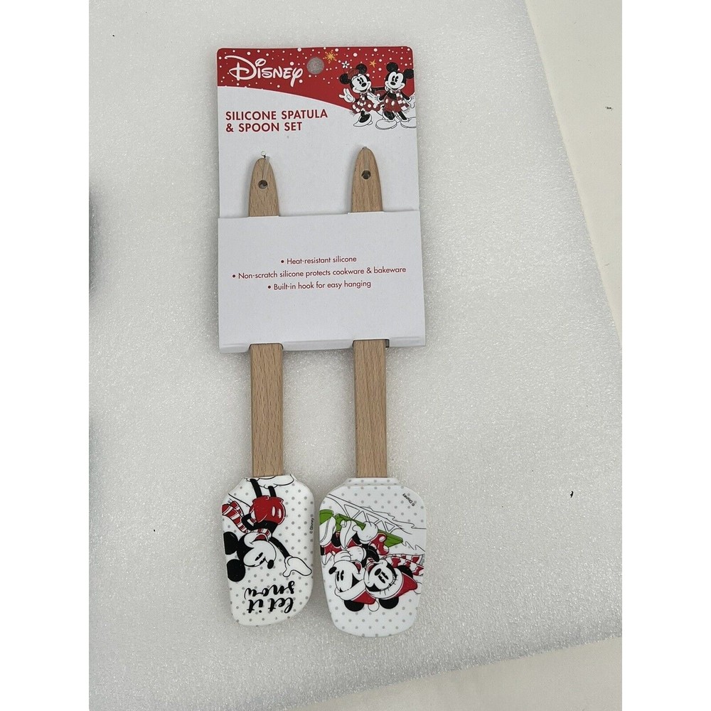 Set of 2 Disney Spatula Spoon Set Mickey & Minnie Mouse Christmas Let It Snow